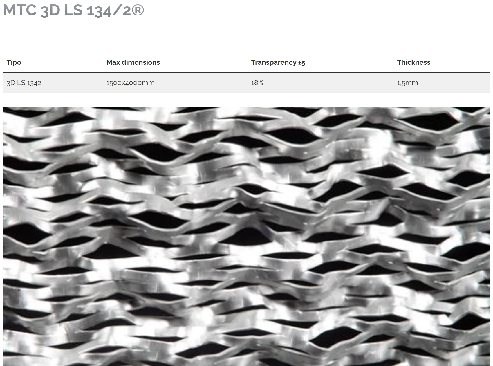 Datablad for MTC 3D LS 134/2 med maskemål, platetykkelse og vekt